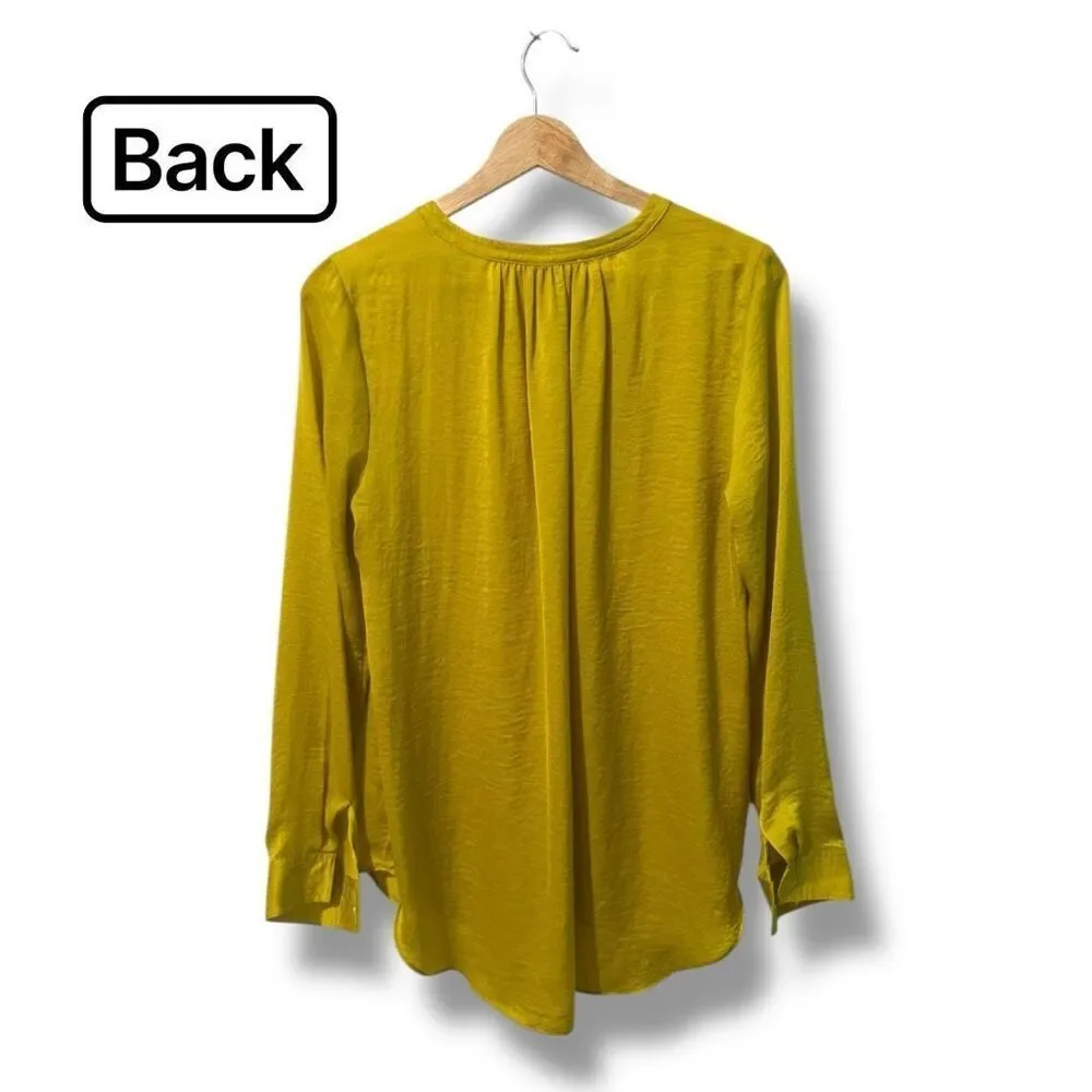 Rose & Olive Women's Yellow Long Sleeve Button Down Tunic Blouse Satin Size Medi